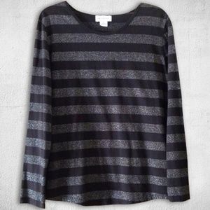 Liz Claiborne Tops - Black & Silver Striped Crew Neck Long Sleeve Top Liz Claiborne Tops - Black & Silver Striped Crew Neck Long Sleeve Top